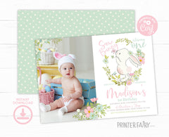 Some Bunny 1st Birthday Invitation, Photo, Spring Easter (INSTANT DOWNLOAD)