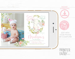 Some Bunny 1st Birthday Invitation, Photo, Spring Easter (INSTANT DOWNLOAD)