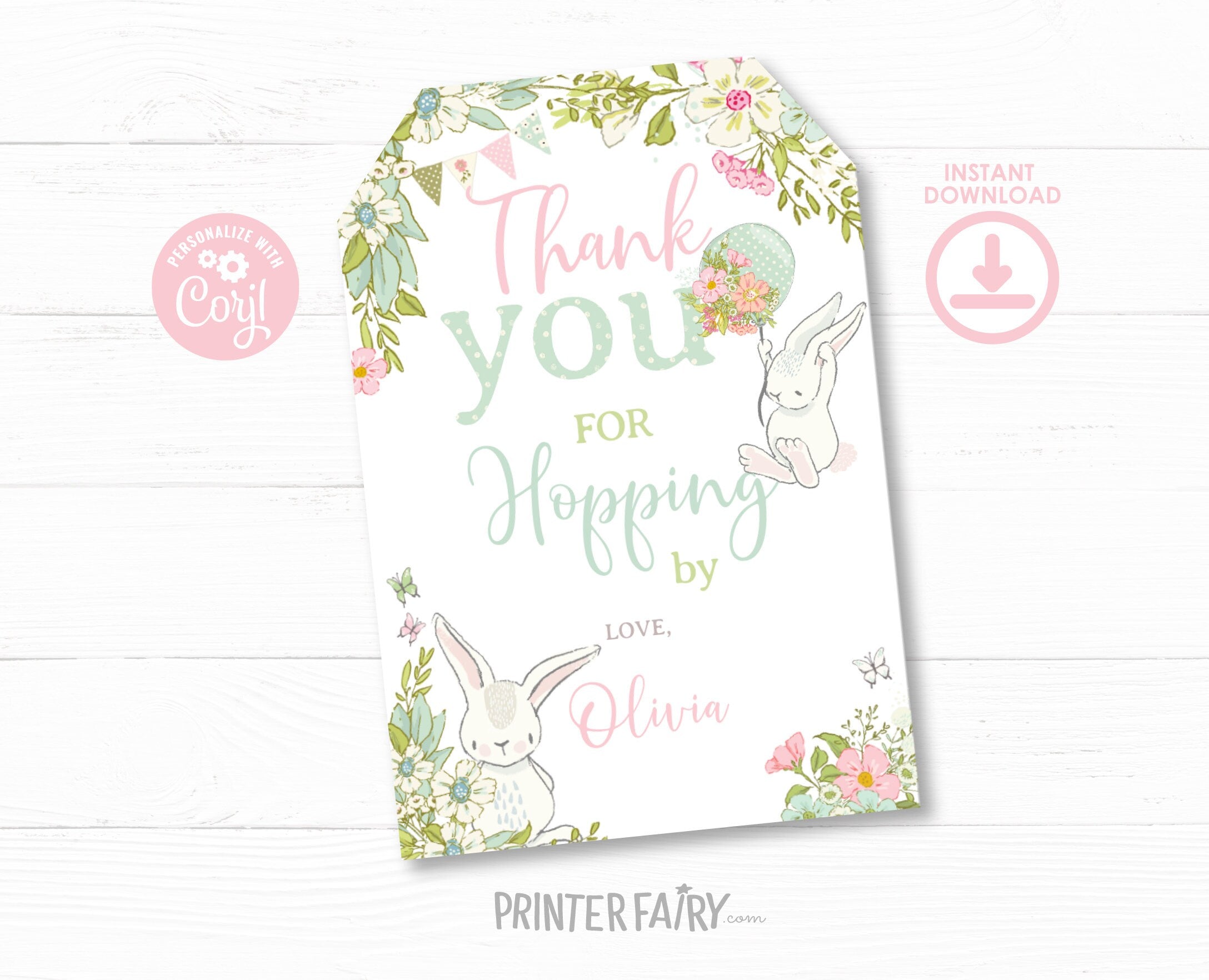 Bunny Favor Tag Editable Template, Add Your Own Text for Any Event INSTANT DOWNLOAD