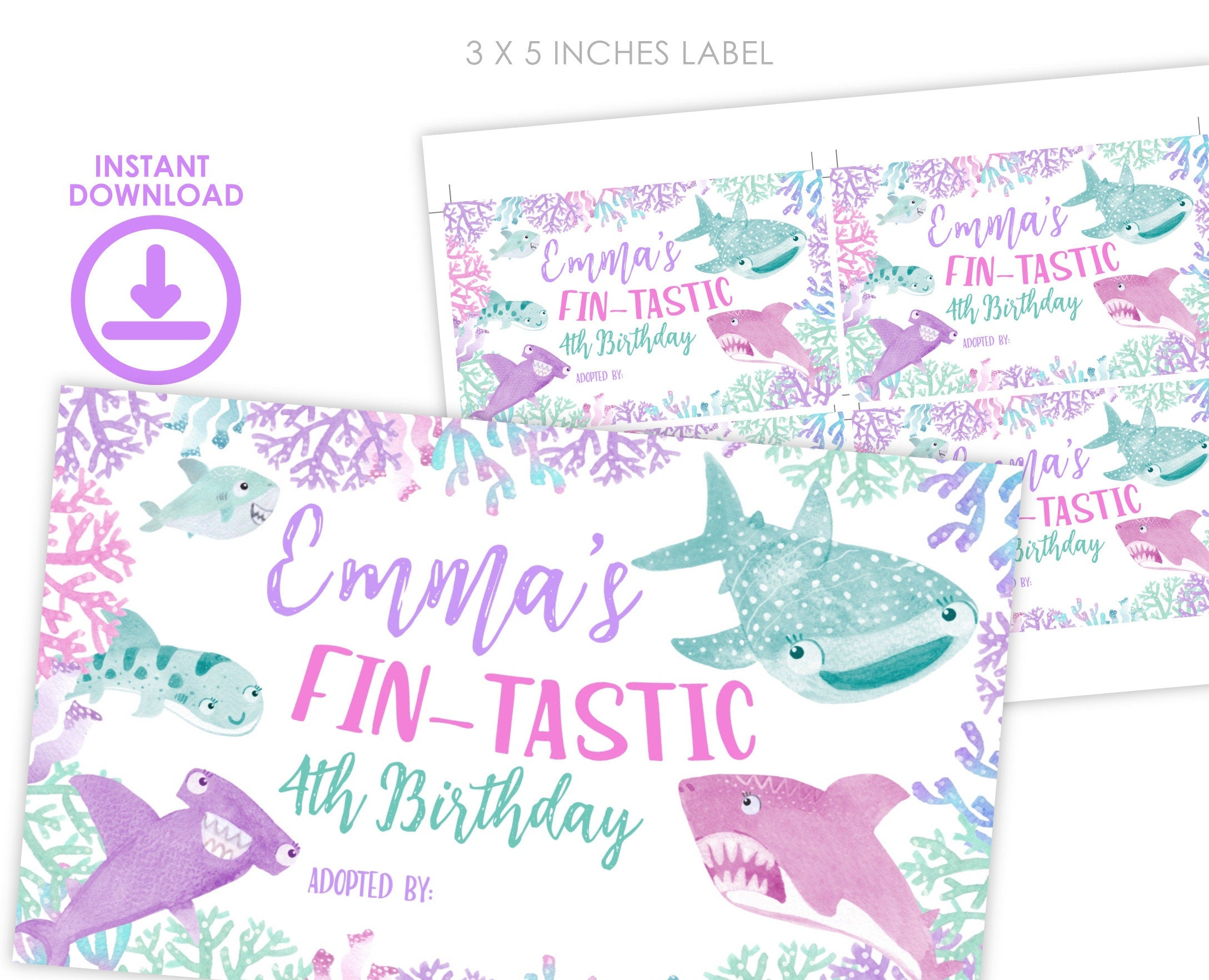 Shark Adoption Party Gable Box Labels, Under the Sea Favors (INSTANT DOWNLOAD)