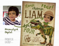 Personalized Dinosaur Birthday Invitation with Photo (Digital Invitation)
