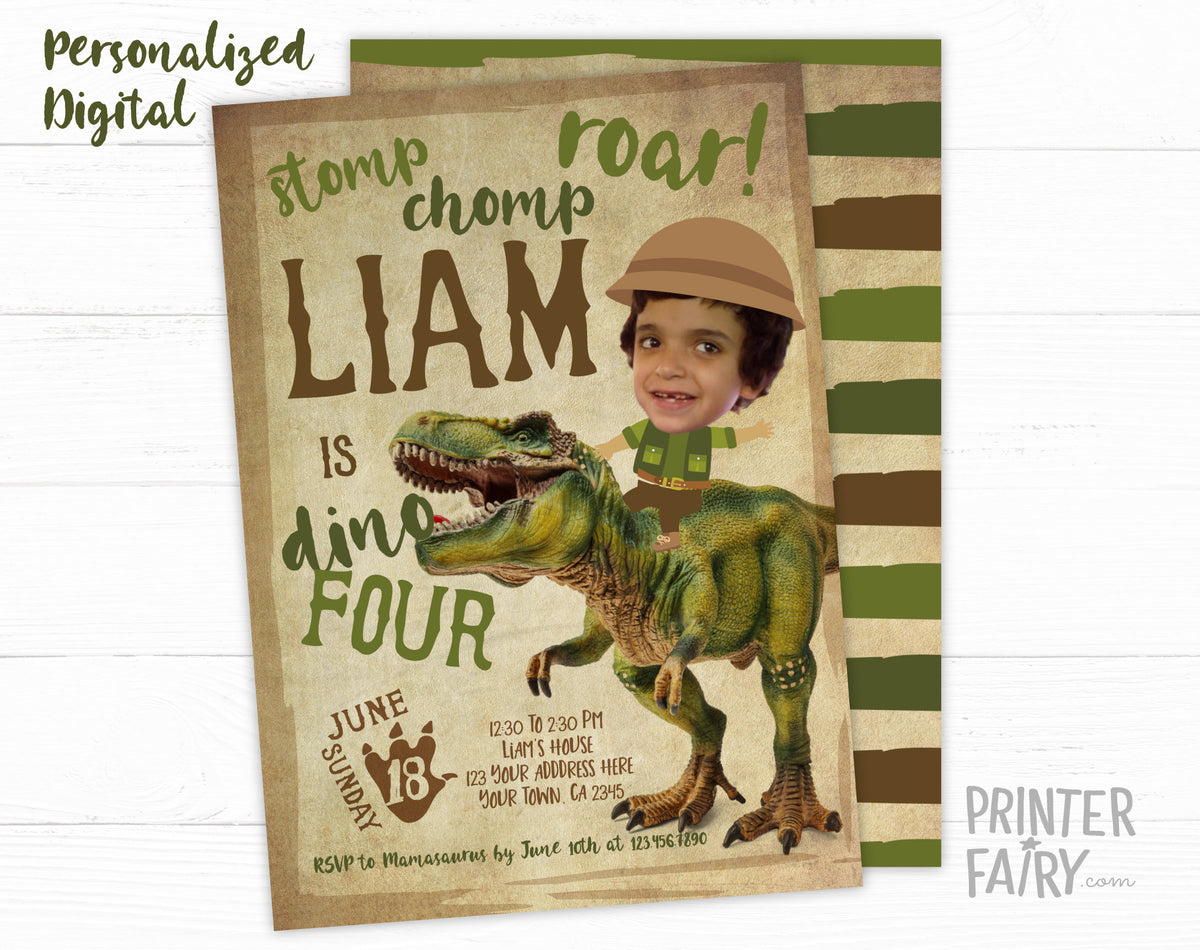 Personalized Dinosaur Birthday Invitation with Photo (Digital Invitation)