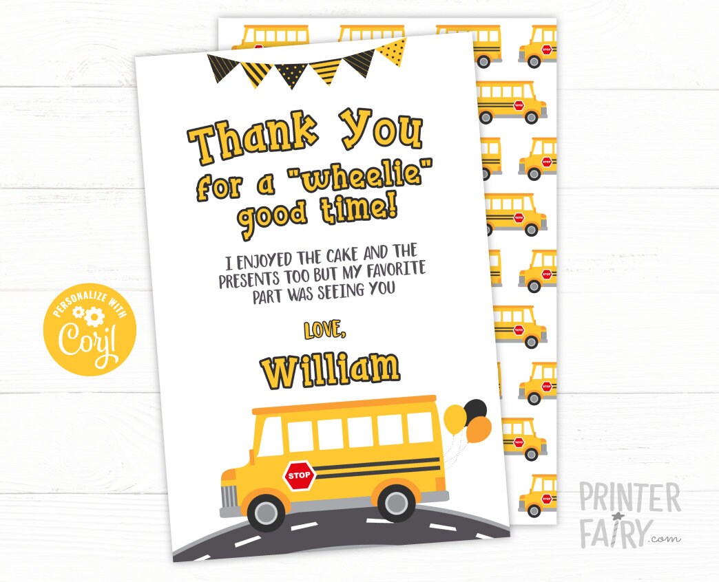 Wheels on the Bus Thank You Card, School Bus Note (Digital Download)