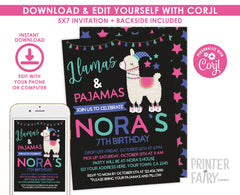 Llamas and Pajamas Birthday Invitation, Sleepover Party (Digital Download)