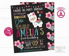 Llama First Birthday Invitation, EDITABLE (Instant Download)