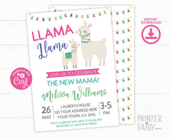 Llama Baby Shower Invitation Editable Template, Instant Download