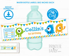 Little Monster Birthday Water Bottle Labels, EDITABLE (Digital Download)