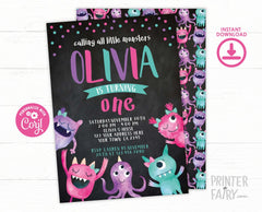 Little Monster Birthday Invitation, EDITABLE Digital Invite (Instant Download)