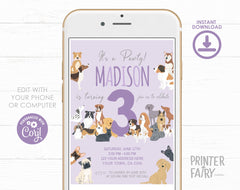Puppy Birthday Invitation, Pet Adoption Party (Instant Download)