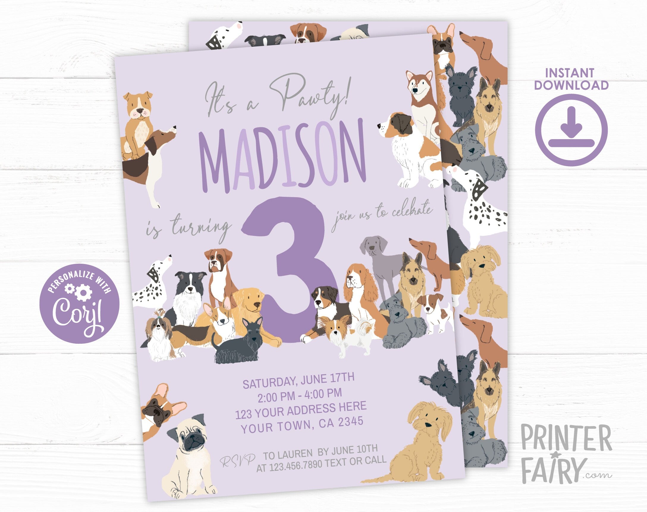 Puppy Birthday Invitation, Pet Adoption Party (Instant Download)