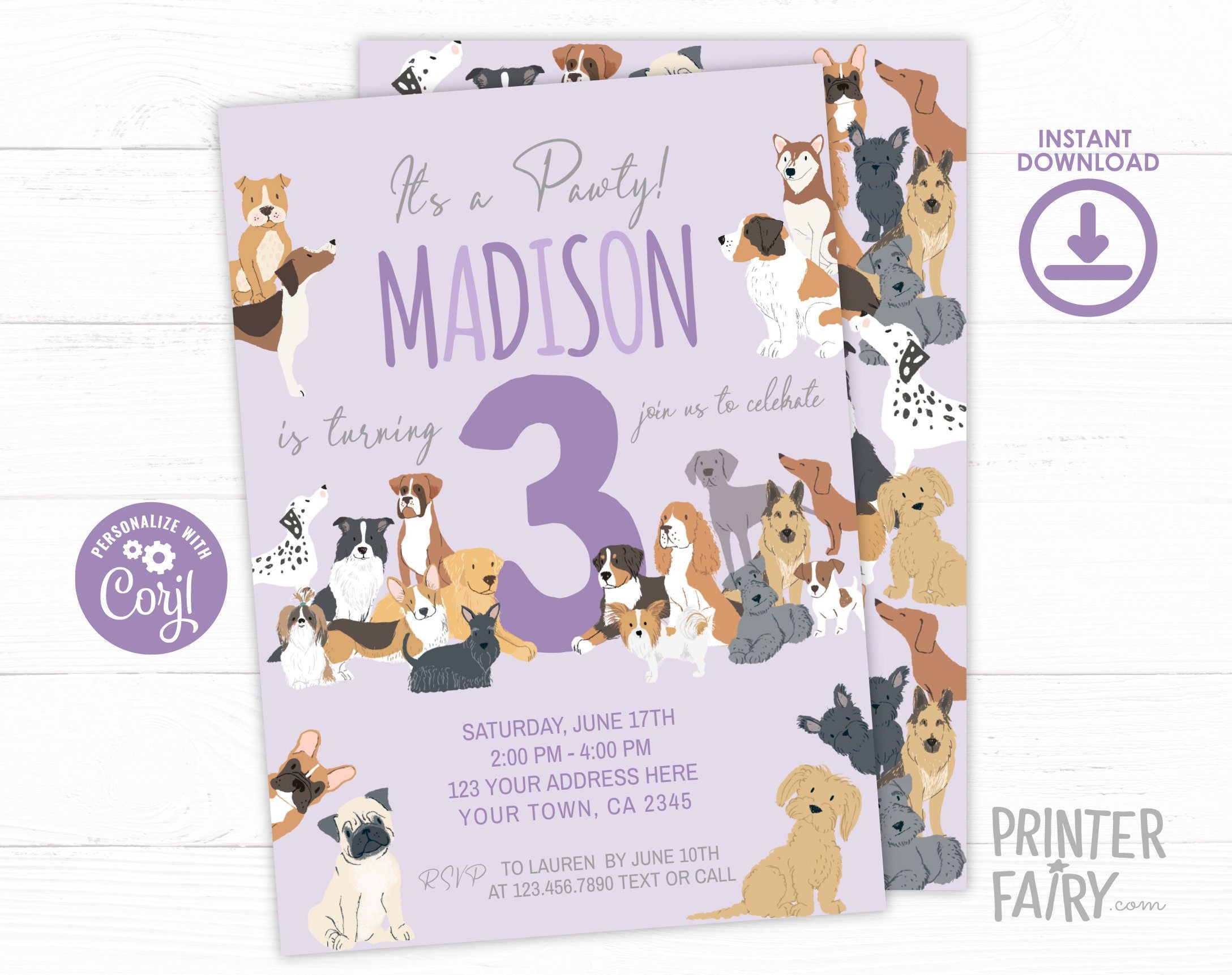 Puppy Birthday Invitation, Pet Adoption Party (Instant Download)