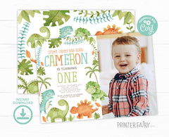 Editable Dinosaur Birthday Invitation with Photo (Digital Download)