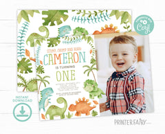 Editable Dinosaur Birthday Invitation with Photo (Digital Download)