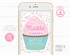 Editable Cupcake Birthday Invitation Template, Sprinkle Design (Instant Download)