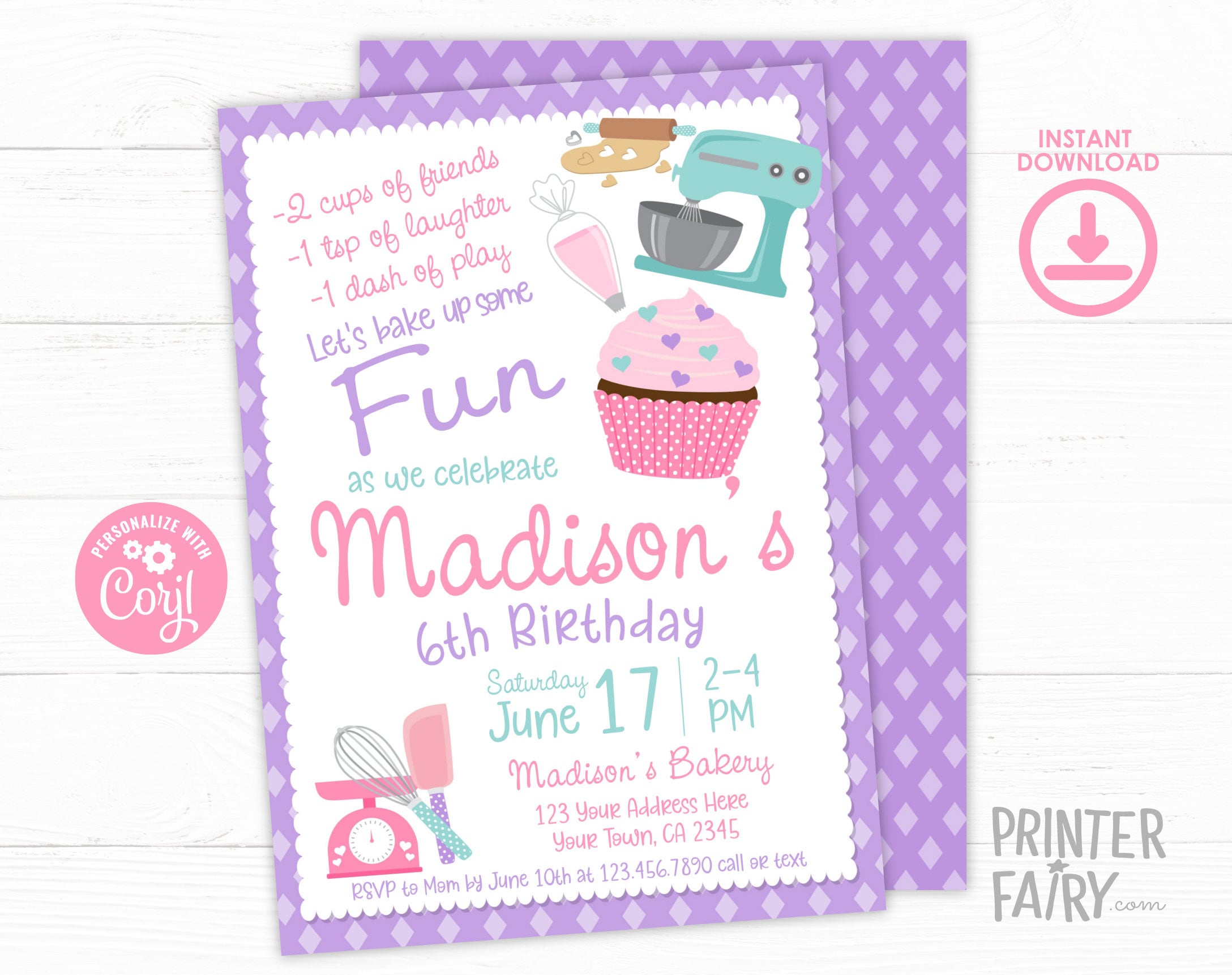 Editable Baking Birthday Invitation, Bakery Party (Instant Download)