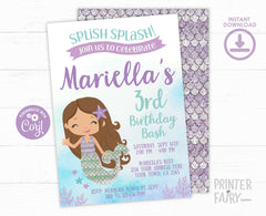 Purple and Teal Mermaid Birthday Invitation, EDIT YOURSELF (Digital Invitation)