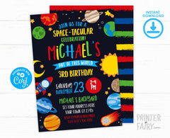 Space Birthday Invitation, Planets, Out of This World, Editable (Digital Download)