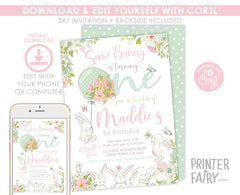 Some Bunny 1st Birthday Invitation, Editable Spring Bunny Party (Digital Download)