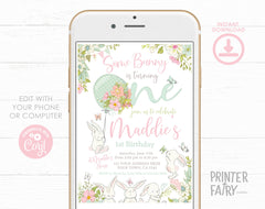Some Bunny 1st Birthday Invitation, Editable Spring Bunny Party (Digital Download)