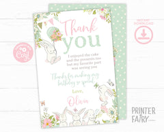 Bunny Thank You Card EDITABLE Template, Garden Party Card, INSTANT DOWNLOAD