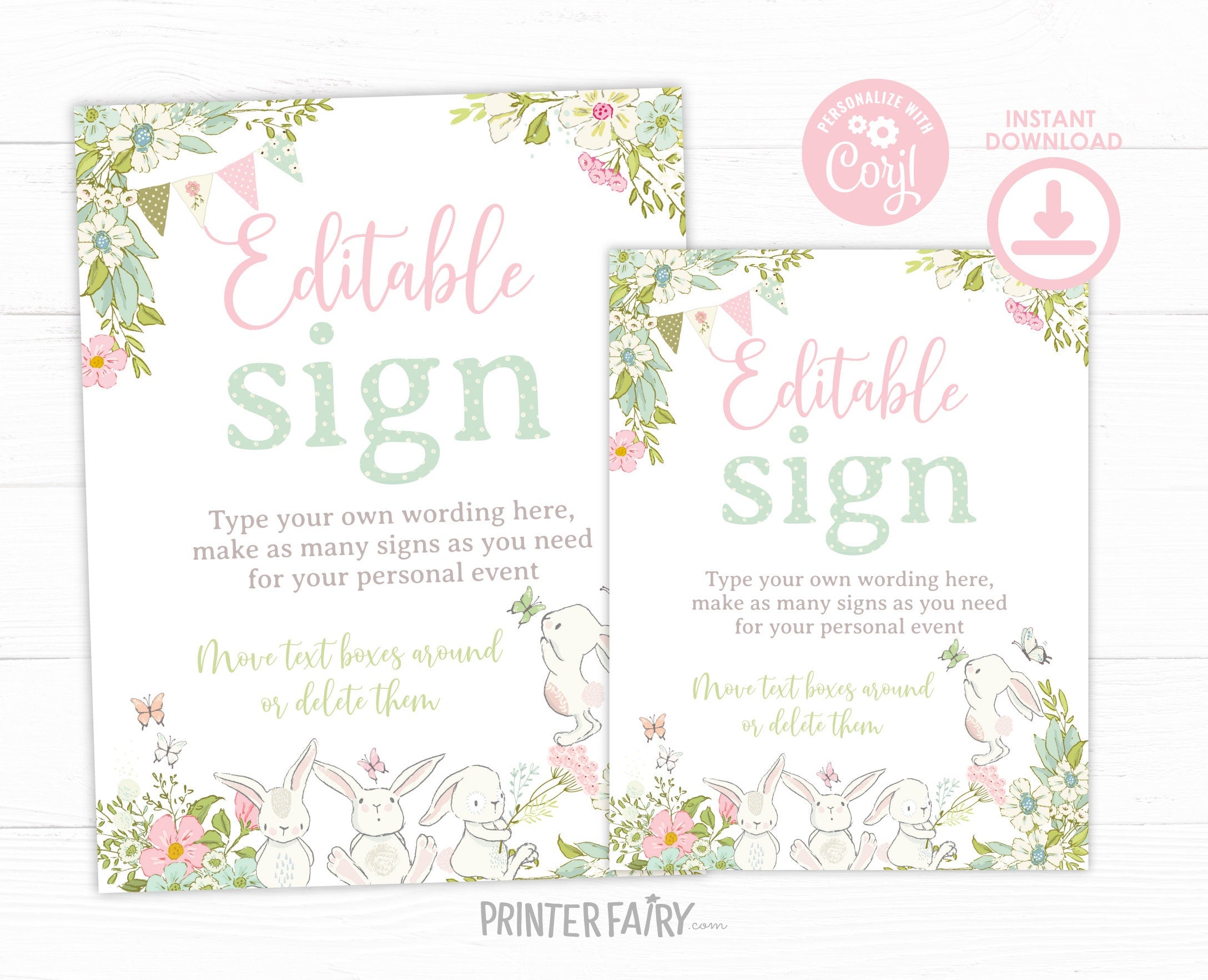 Bunny Sign Editable Template to Add your Own Wording, INSTANT DOWNLOAD