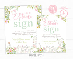 Bunny Sign Editable Template to Add your Own Wording, INSTANT DOWNLOAD