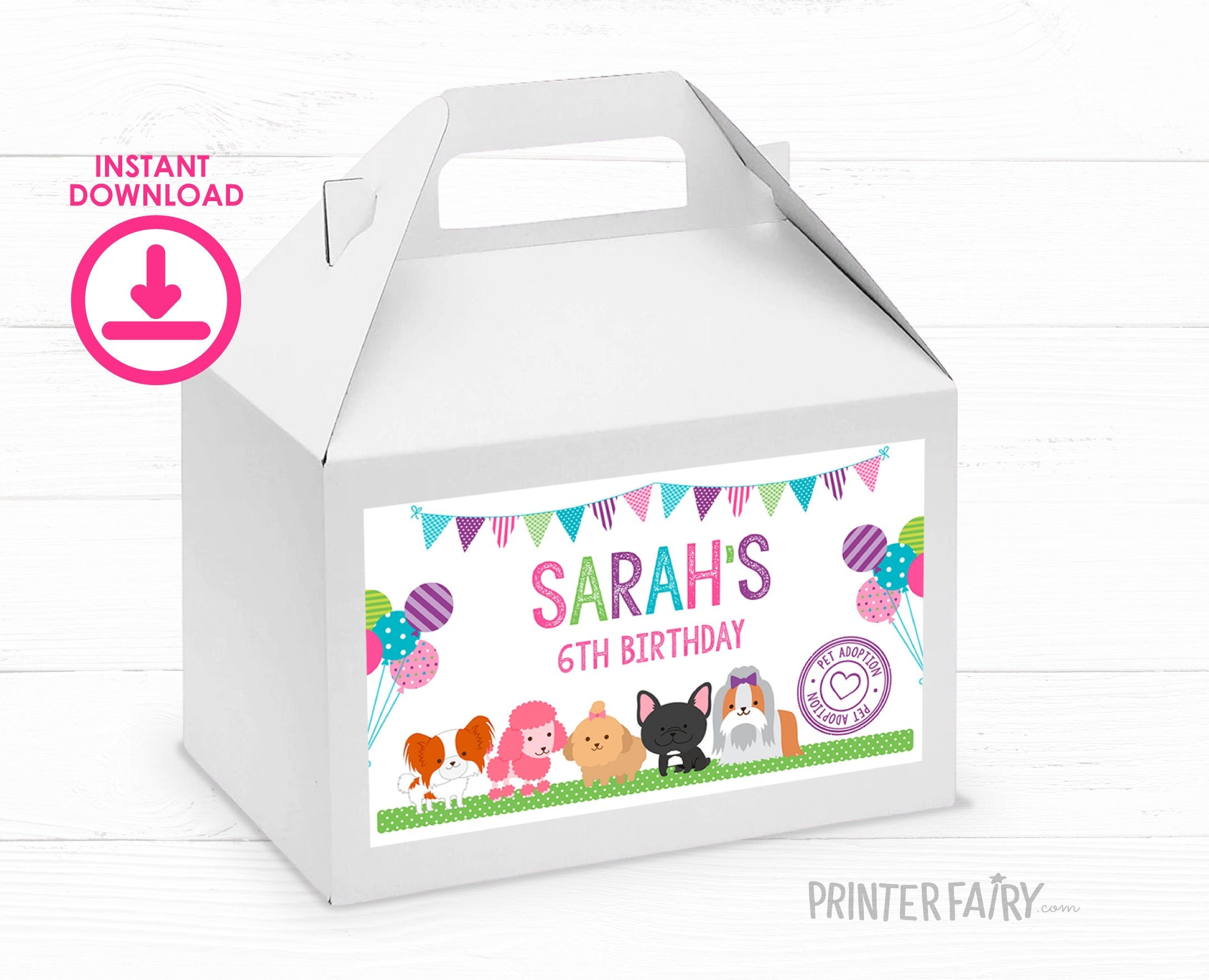 Editable Puppy Adoption Party Gable Box Labels, Pet Pawty Birthday Decorations (Instant Download)