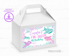 Shark Adoption Party Gable Box Labels, Under the Sea Favors (INSTANT DOWNLOAD)
