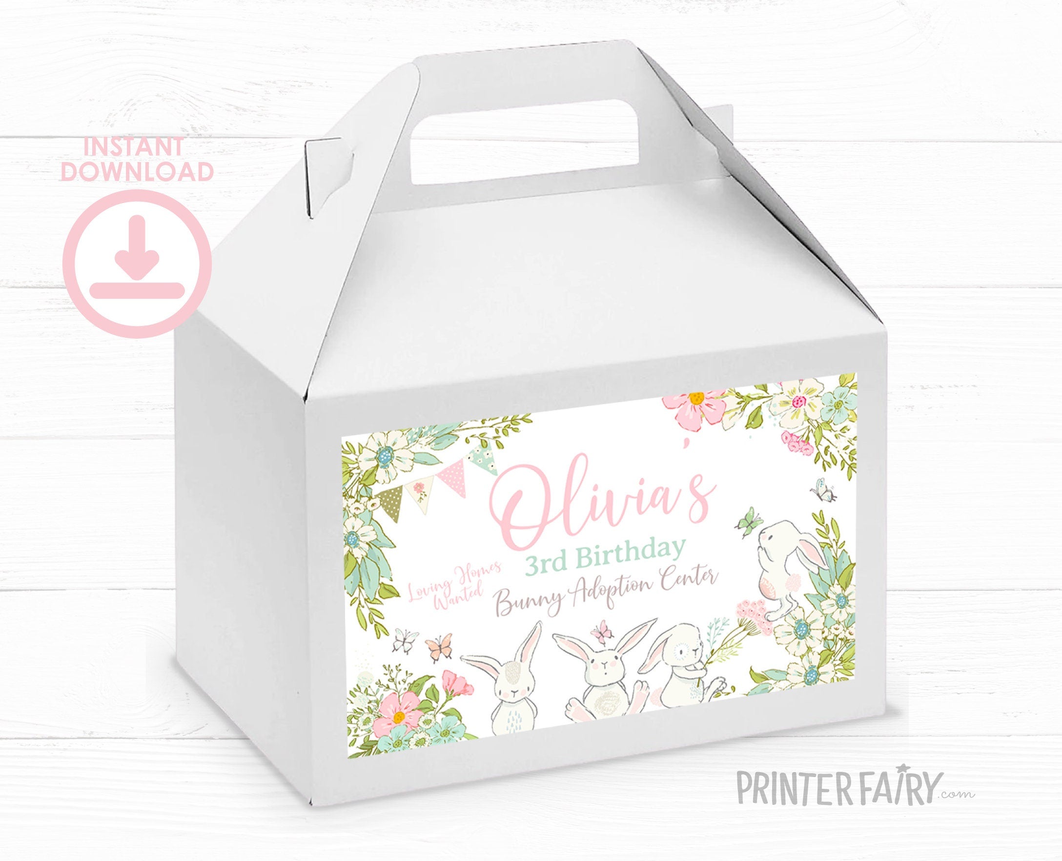 Bunny Gable Box Labels EDITABLE Template, INSTANT DOWNLOAD