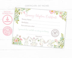 Bunny Adoption Sign and Certificate EDITABLE Templates, Easter Pet Adoption Party Game, INSTANT DOWNLOAD