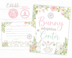 Bunny Adoption Sign and Certificate EDITABLE Templates, Easter Pet Adoption Party Game, INSTANT DOWNLOAD