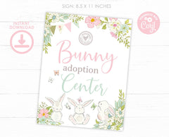 Bunny Adoption Sign and Certificate EDITABLE Templates, Easter Pet Adoption Party Game, INSTANT DOWNLOAD