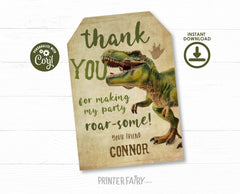 Editable Dinosaur Thank You Tag, Trex Party Favor (Instant Download)
