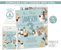 Puppies Birthday Invitation, Pet Pawty Invite (INSTANT DOWNLOAD)