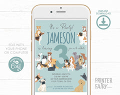 Puppies Birthday Invitation, Pet Pawty Invite (INSTANT DOWNLOAD)