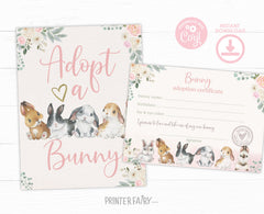 Bunny Adoption EDITABLE Templates Bundle, Adoption Certificate and Sign, INSTANT DOWNLOAD