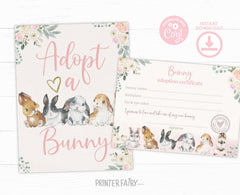 Bunny Adoption EDITABLE Templates Bundle, Adoption Certificate and Sign, INSTANT DOWNLOAD