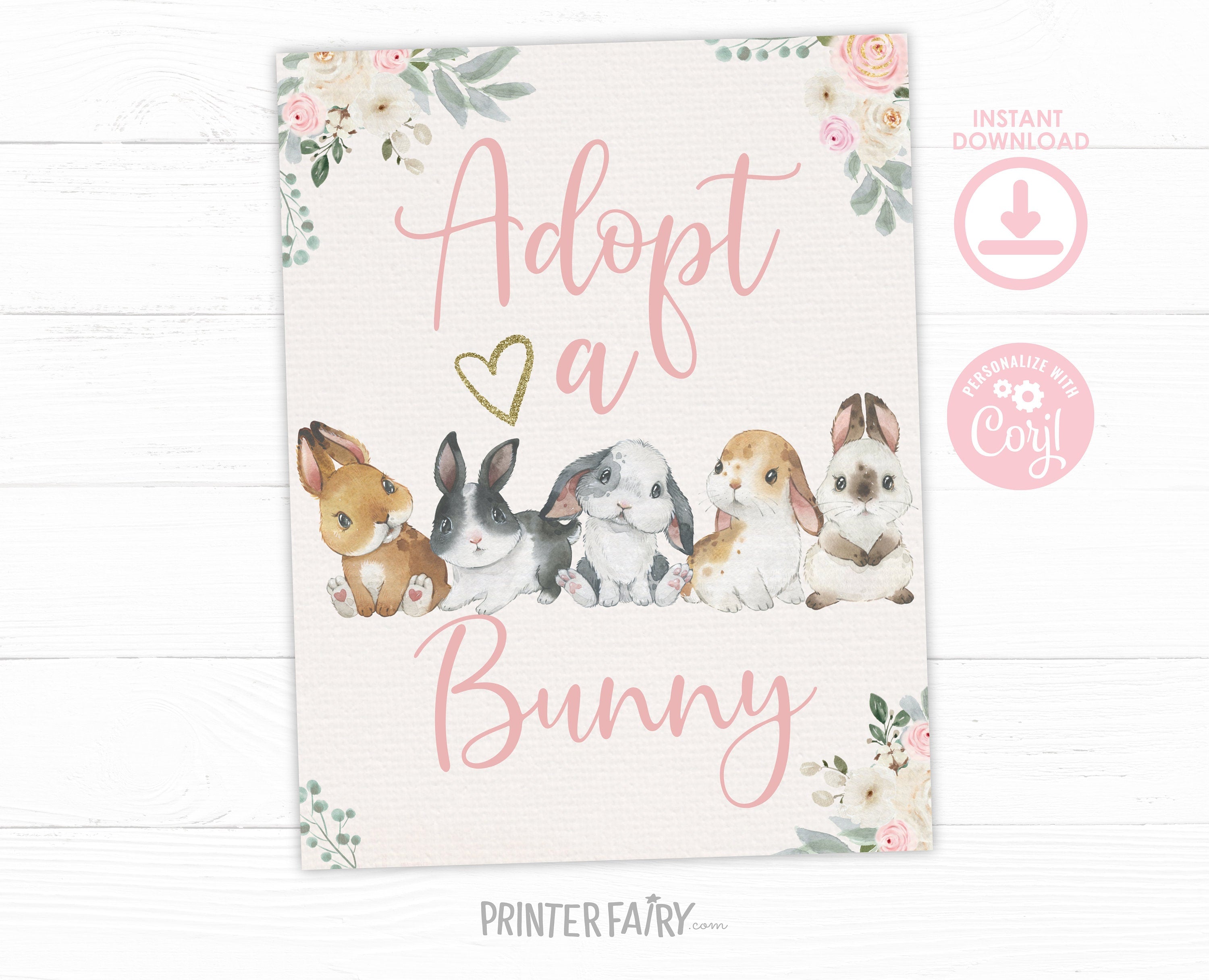 Bunny Adoption EDITABLE Templates Bundle, Adoption Certificate and Sign, INSTANT DOWNLOAD