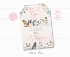 Bunny Party Favor Tag Editable Template, Floral Spring Party (INSTANT DOWNLOAD)