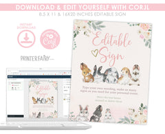 Editable Bunny Welcome Sign, Spring Birthday Party Decor (Instant Download)