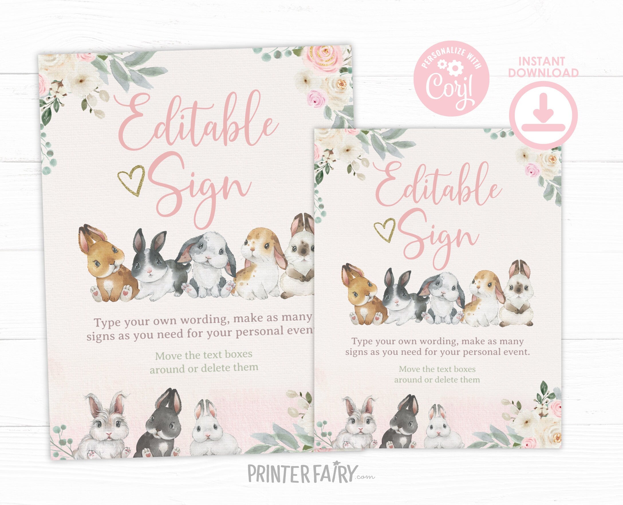 Editable Bunny Welcome Sign, Spring Birthday Party Decor (Instant Download)