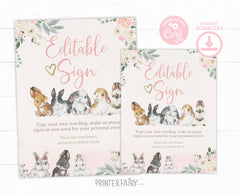 Editable Bunny Welcome Sign, Spring Birthday Party Decor (Instant Download)