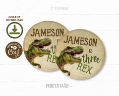 Editable Dinosaur Birthday Party Toppers, Trex Stickers (Instant Download)