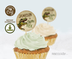 Editable Dinosaur Birthday Party Toppers, Trex Stickers (Instant Download)