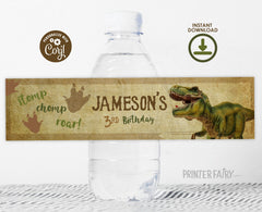 Editable Dinosaur Birthday Water Bottle Label (Digital Download)