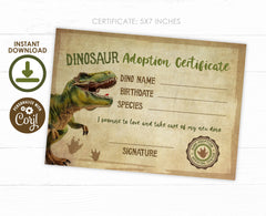 Editable Dinosaur Adoption Certificate, Party Printable (Instant Download)