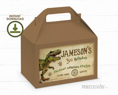 Dinosaur Birthday Party Gable Box Label, EDITABLE (Instant Download)