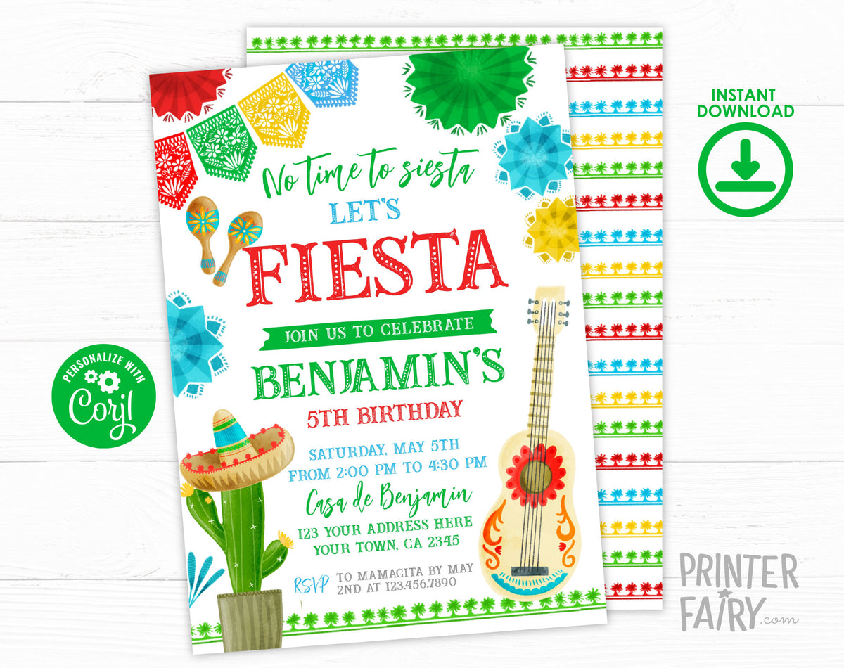 Editable Fiesta Birthday Invitation, Cactus Design (Instant Download)