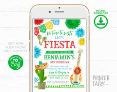 Editable Fiesta Birthday Invitation, Cactus Design (Instant Download)