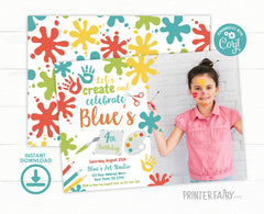 Editable Photo Paint Party Invitation, Art Birthday (Digital Item)